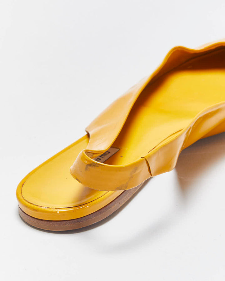 Vintage Miu Miu Women's Mustard Yellow Patent Leather Pointed Toe Slingback Ballet Flats - UK6