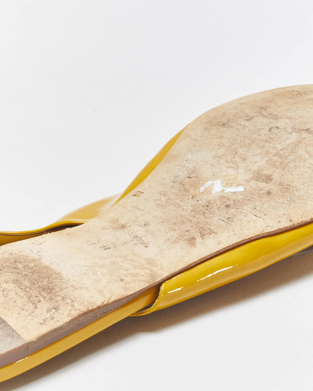 Vintage Miu Miu Women's Mustard Yellow Patent Leather Pointed Toe Slingback Ballet Flats - UK6