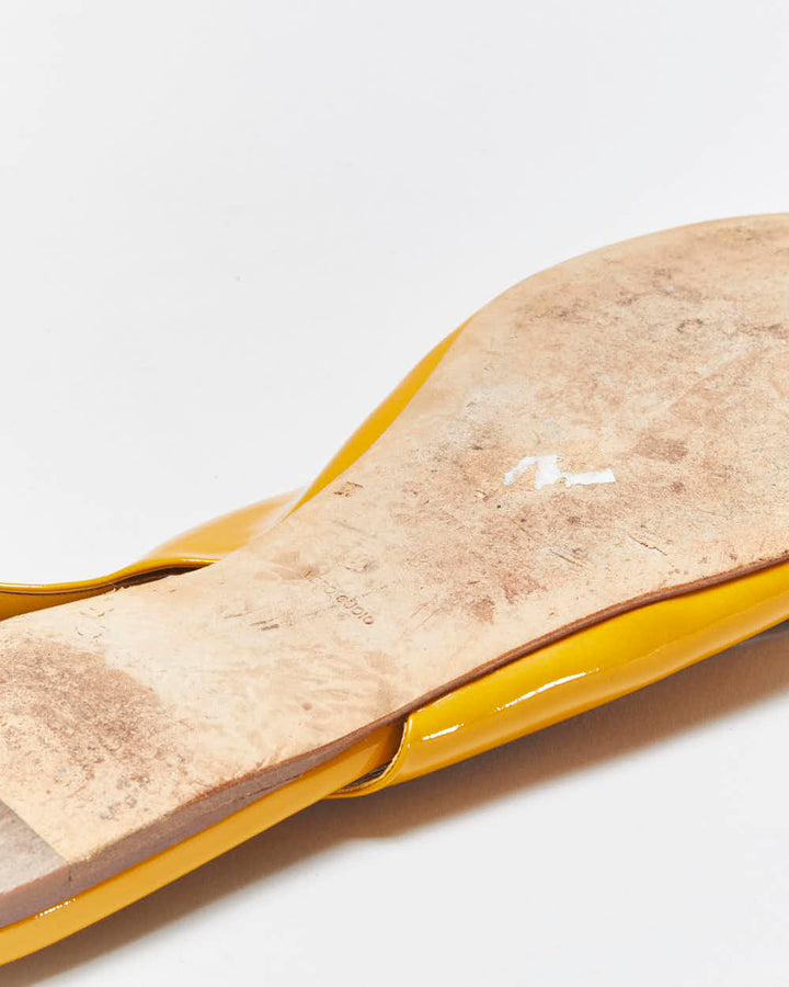 Vintage Miu Miu Women's Mustard Yellow Patent Leather Pointed Toe Slingback Ballet Flats - UK6