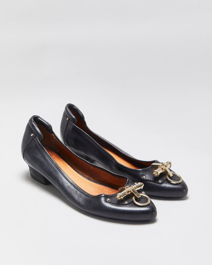 Vintage Givenchy Women's Leather Gold Buckle Block Heel Court Shoes - UK6
