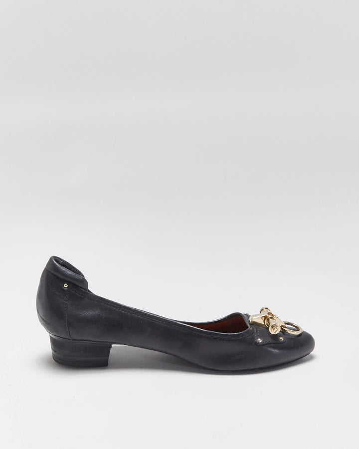 Vintage Givenchy Women's Leather Gold Buckle Block Heel Court Shoes - UK6