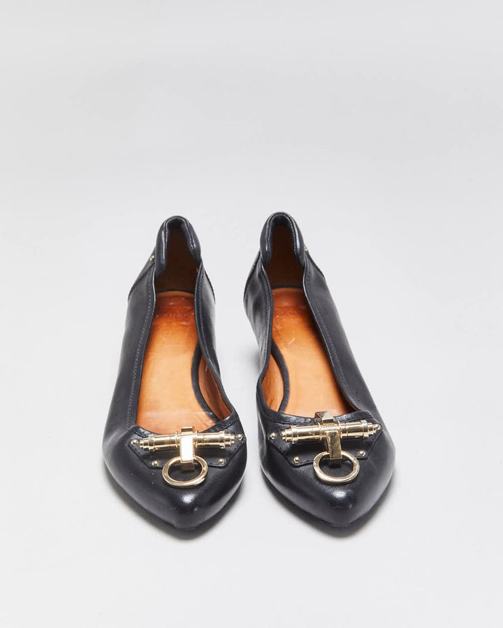 Vintage Givenchy Women's Leather Gold Buckle Block Heel Court Shoes - UK6