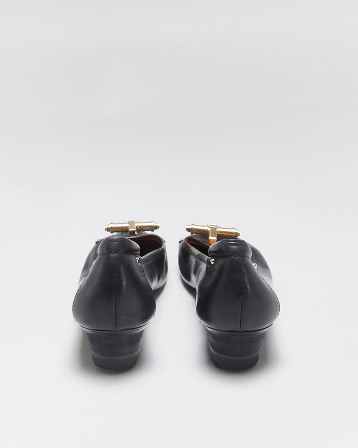 Vintage Givenchy Women's Leather Gold Buckle Block Heel Court Shoes - UK6