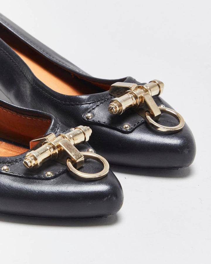 Vintage Givenchy Women's Leather Gold Buckle Block Heel Court Shoes - UK6