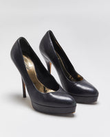 Vintage Y2K 00s Gucci Women's Black Leather Platform Pointed Toe Stiletto Heel Pumps - UK2