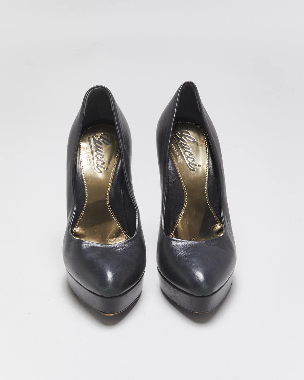 Vintage Y2K 00s Gucci Women's Black Leather Platform Pointed Toe Stiletto Heel Pumps - UK2