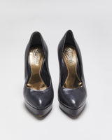 Vintage Y2K 00s Gucci Women's Black Leather Platform Pointed Toe Stiletto Heel Pumps - UK2