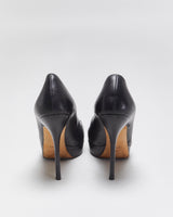 Vintage Y2K 00s Gucci Women's Black Leather Platform Pointed Toe Stiletto Heel Pumps - UK2