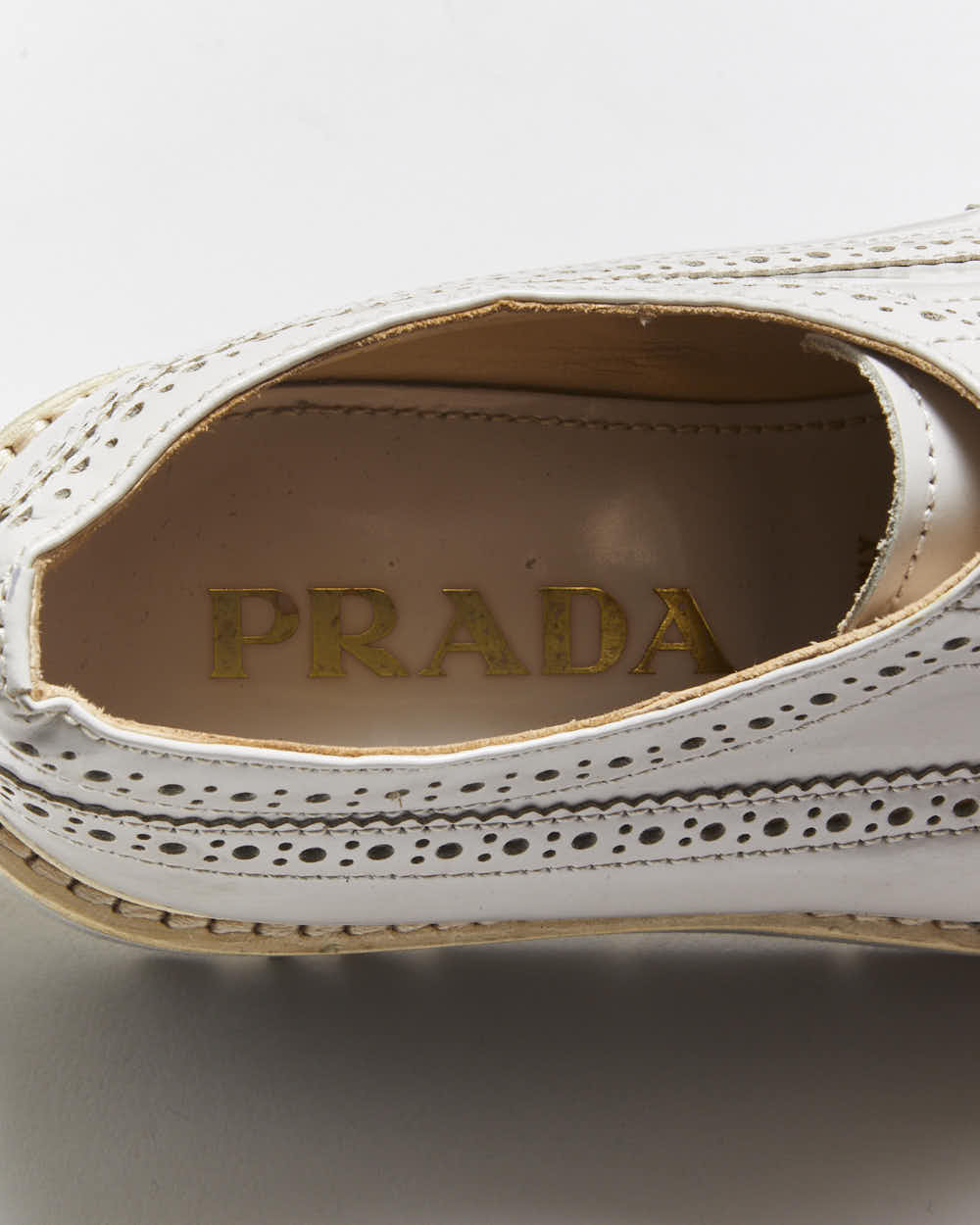 Prada Women's Pale Grey Patent Leather Platform Brogues - UK2.5