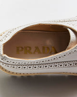 Prada Women's Pale Grey Patent Leather Platform Brogues - UK2.5