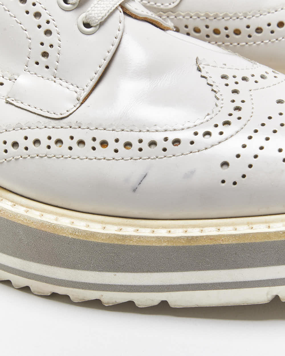 Prada Women's Pale Grey Patent Leather Platform Brogues - UK2.5