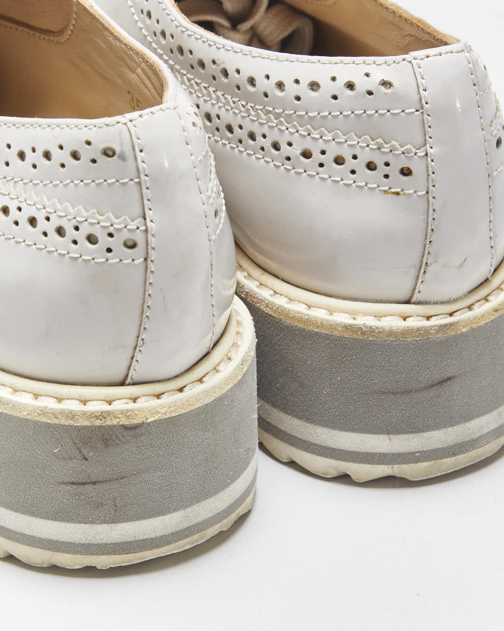Prada Women's Pale Grey Patent Leather Platform Brogues - UK2.5
