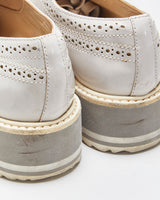 Prada Women's Pale Grey Patent Leather Platform Brogues - UK2.5