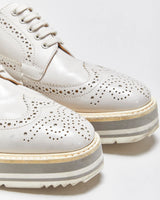 Prada Women's Pale Grey Patent Leather Platform Brogues - UK2.5