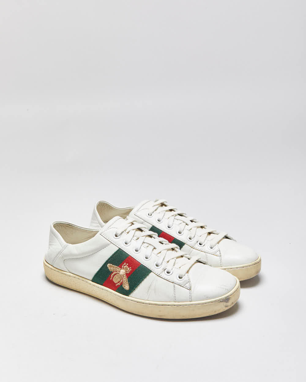 2023 Gucci Women's White Calfskin Leather Web Ace Low Trainers - UK6