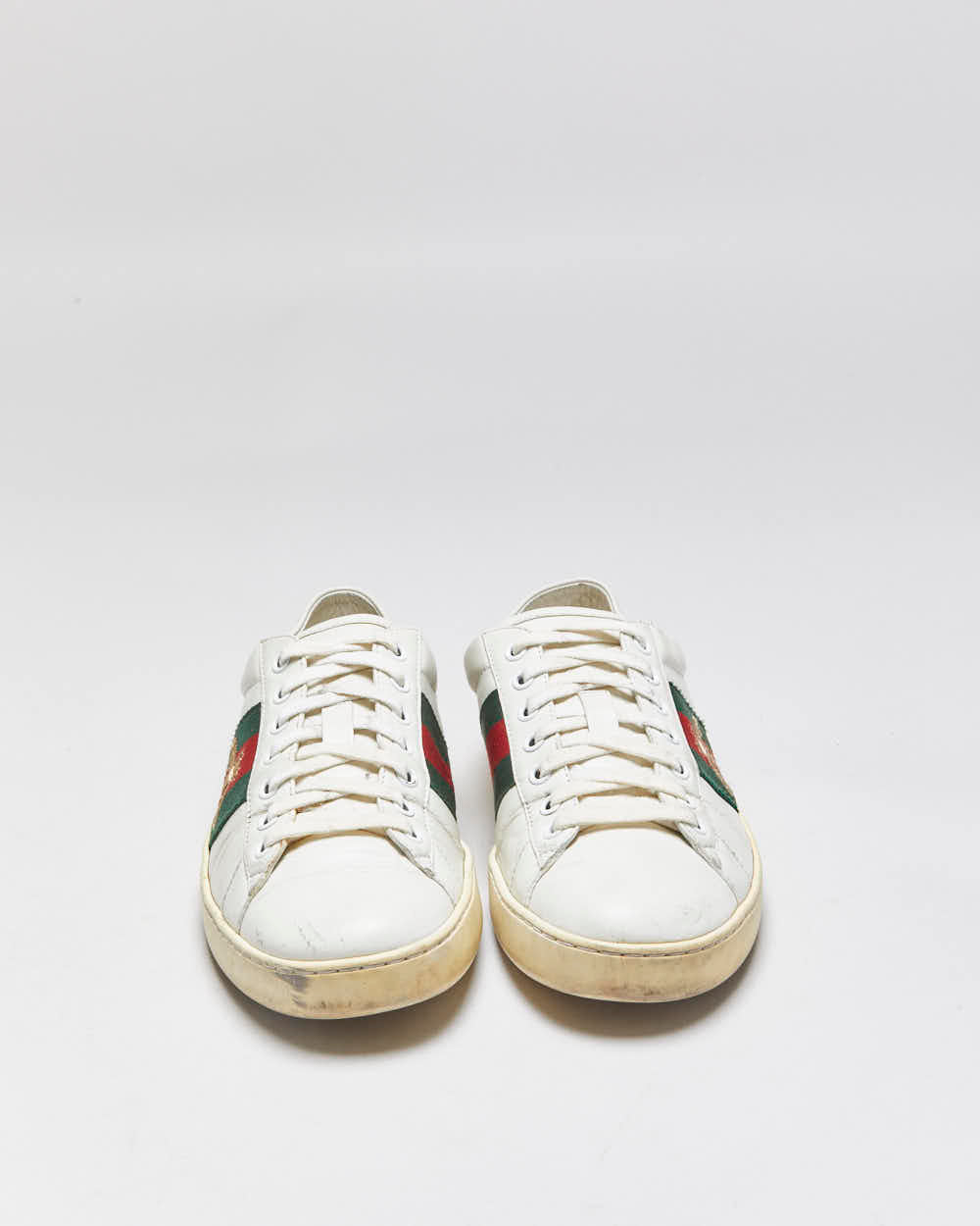 2023 Gucci Women's White Calfskin Leather Web Ace Low Trainers - UK6