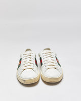 2023 Gucci Women's White Calfskin Leather Web Ace Low Trainers - UK6