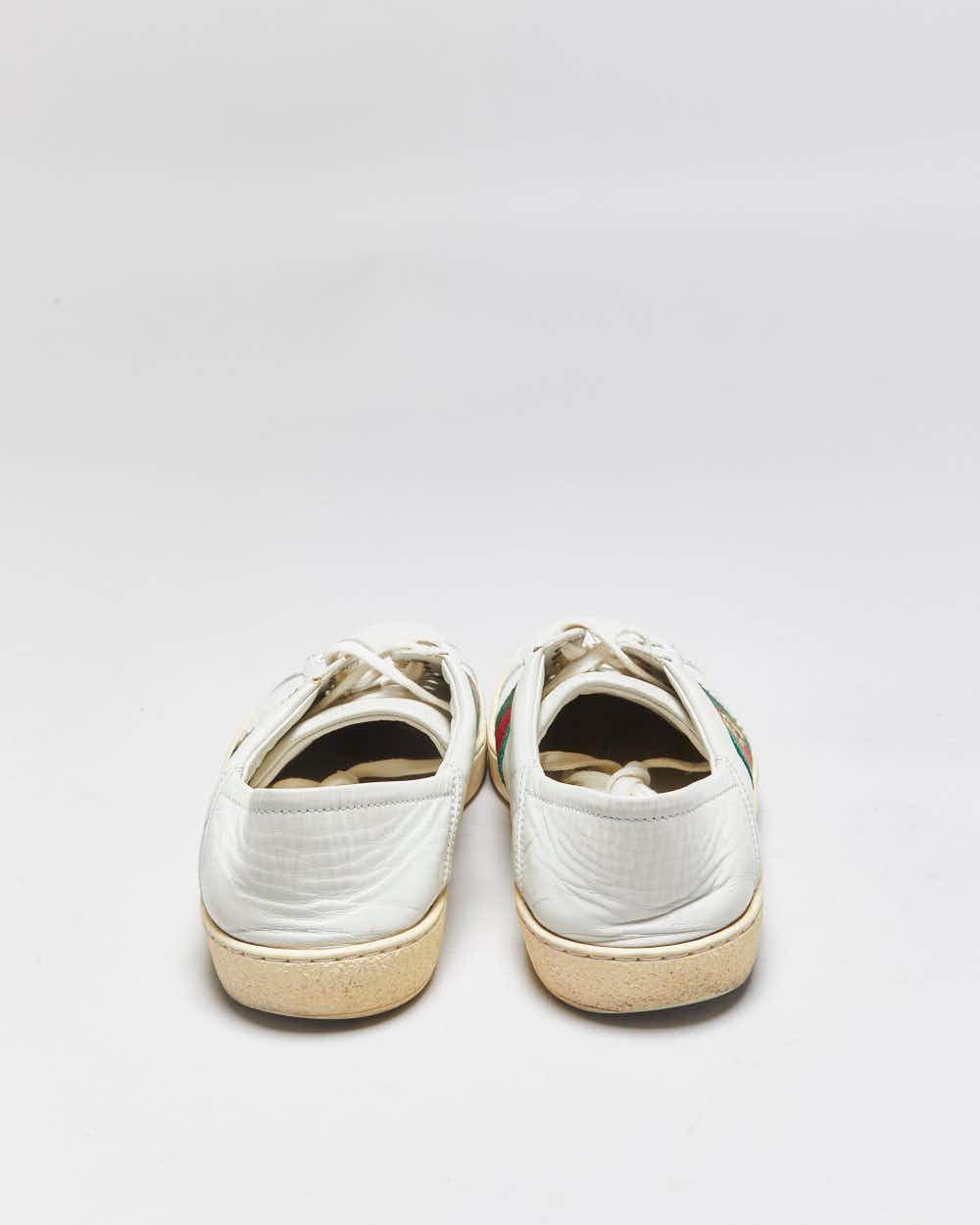 2023 Gucci Women's White Calfskin Leather Web Ace Low Trainers - UK6