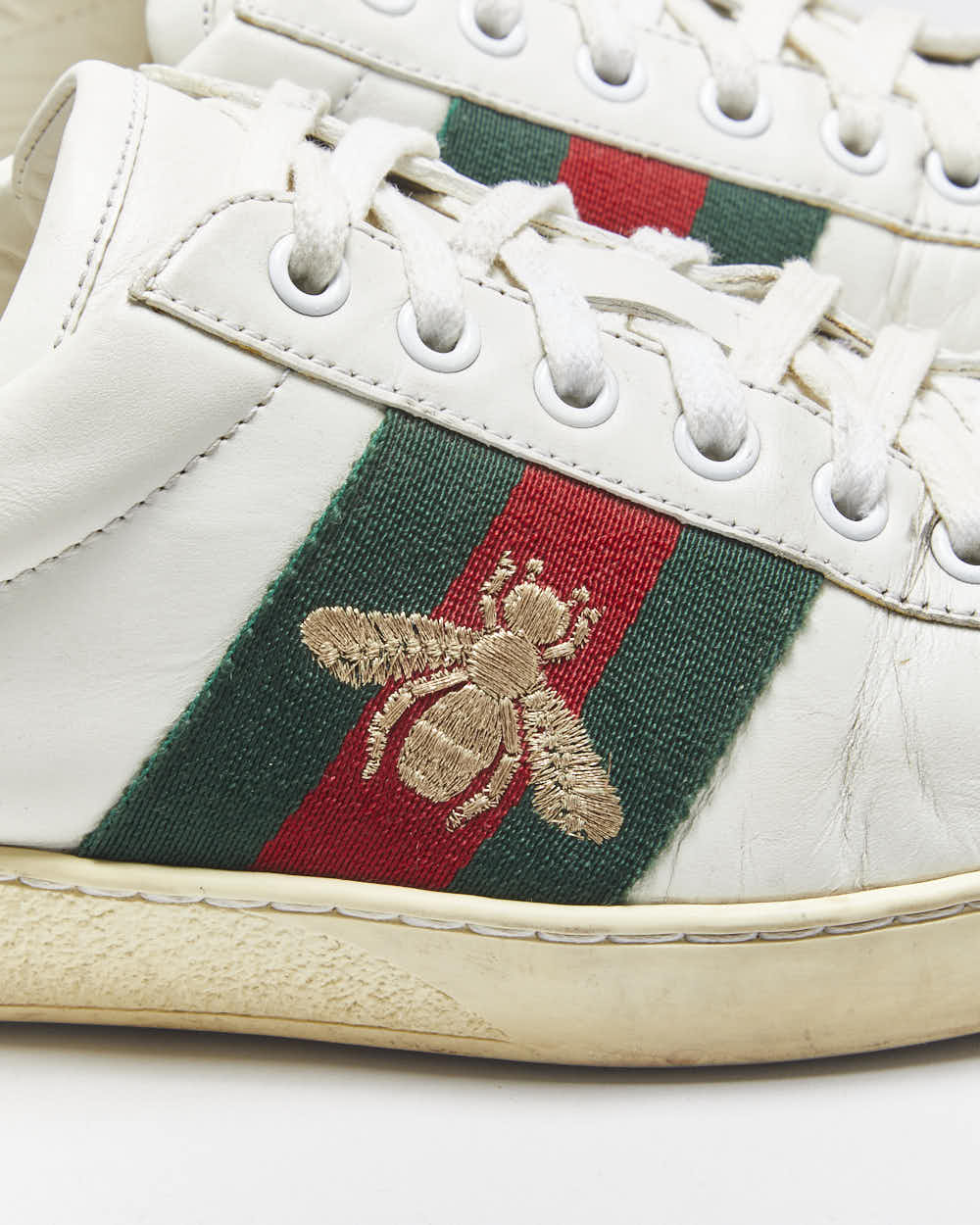 2023 Gucci Women's White Calfskin Leather Web Ace Low Trainers - UK6