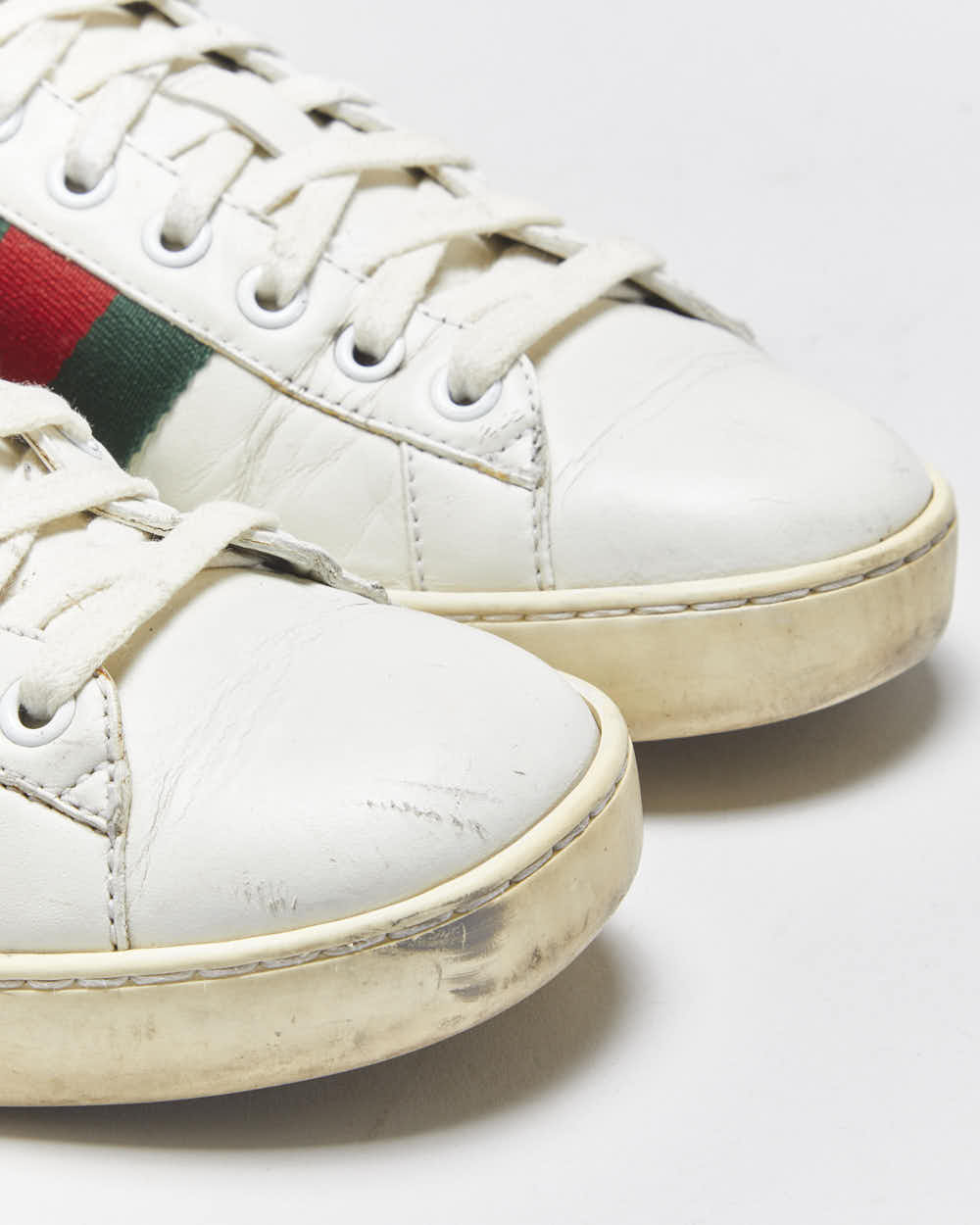 2023 Gucci Women's White Calfskin Leather Web Ace Low Trainers - UK6