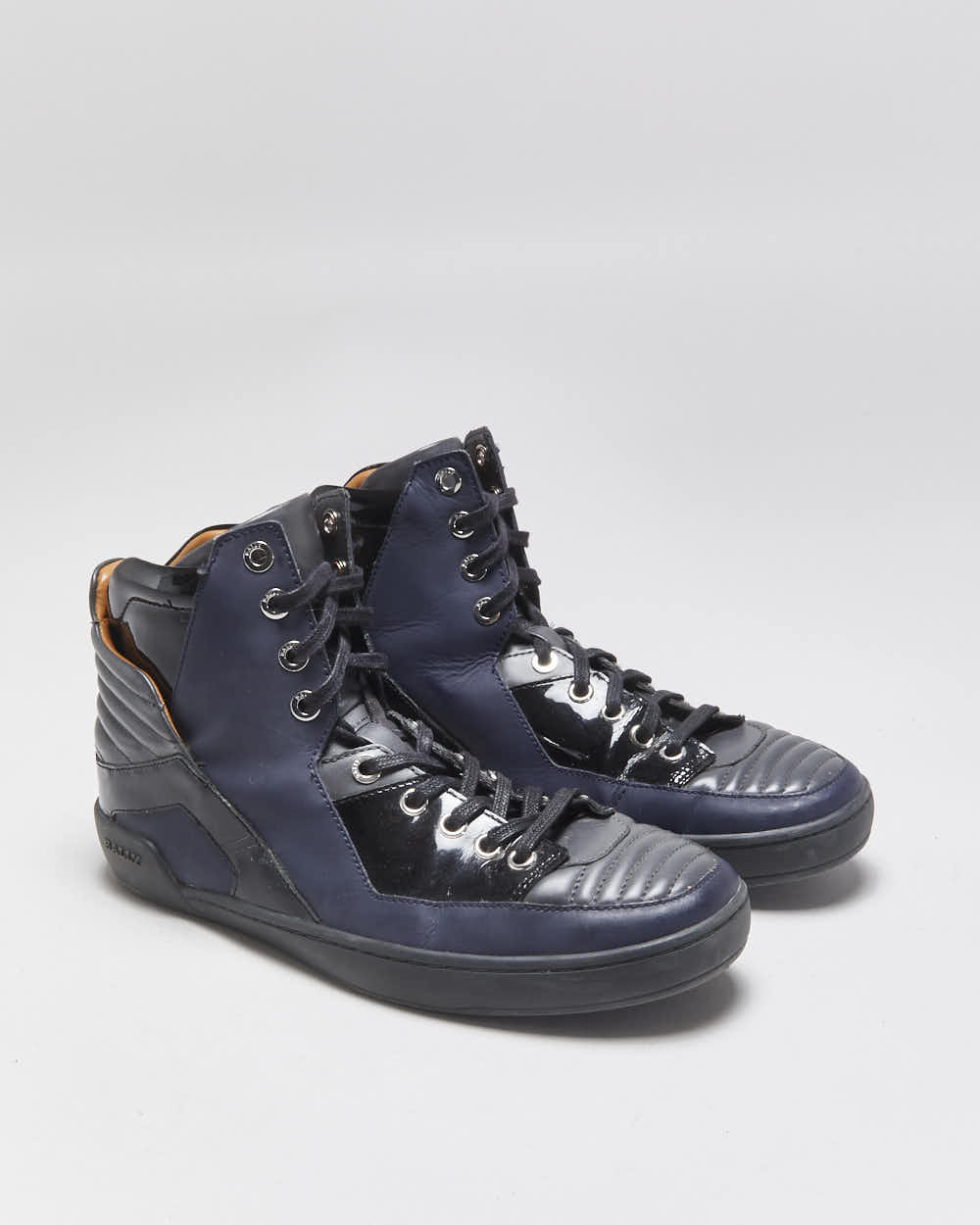 2022 Bally Women's Etman/025 Navy Rubberised / Black Patent Leather High Top Trainers - UK5.5