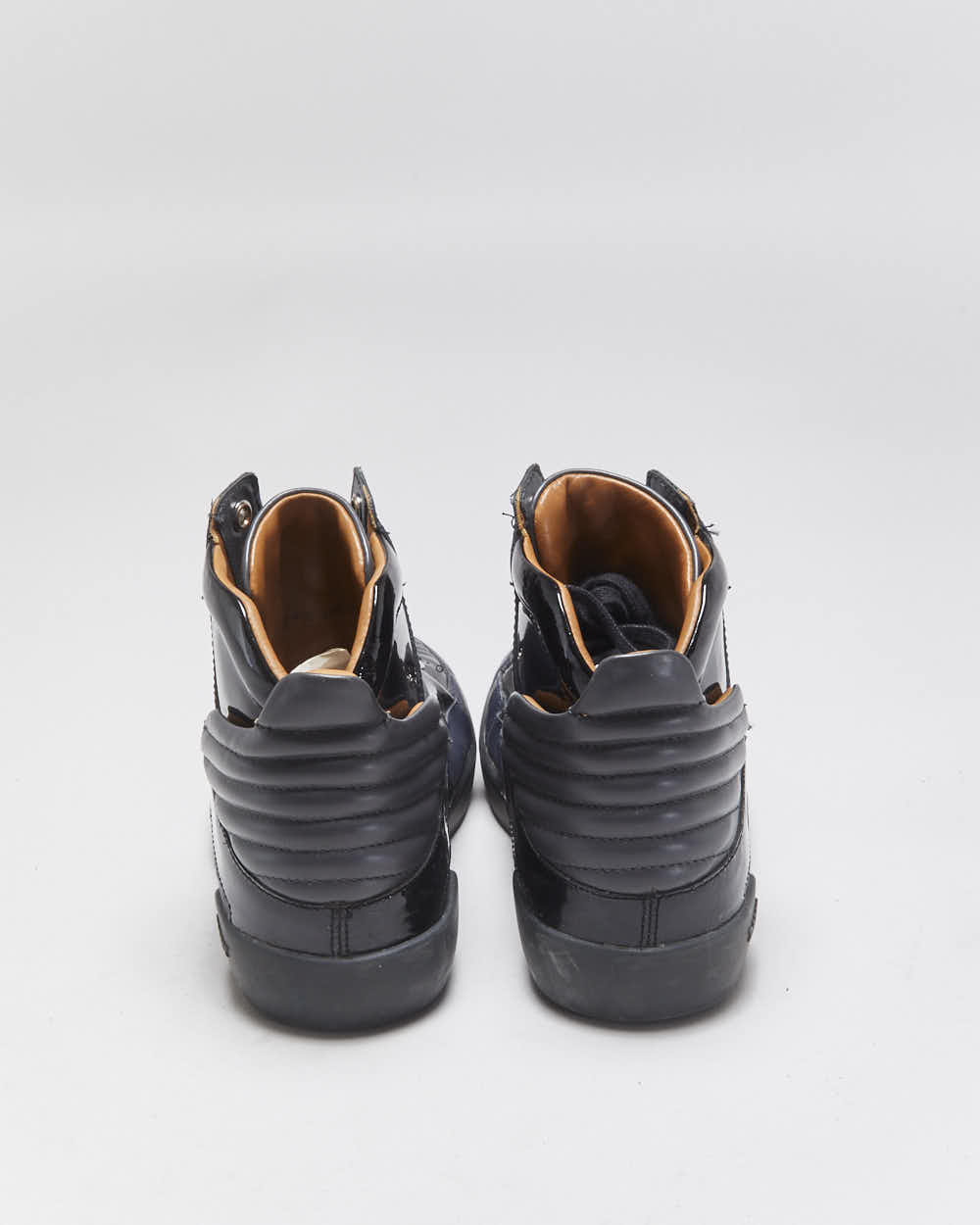 2022 Bally Women's Etman/025 Navy Rubberised / Black Patent Leather High Top Trainers - UK5.5