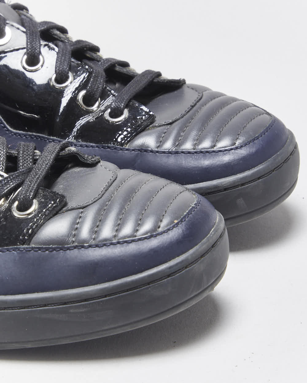 2022 Bally Women's Etman/025 Navy Rubberised / Black Patent Leather High Top Trainers - UK5.5