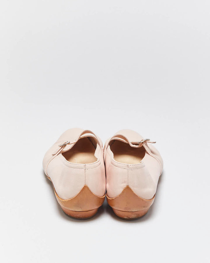 Vintage Y2K 00s Salvatore Ferragamo Women's Baby Pink Calfskin Leather 'Audrey' Low Heel Ballet Flats - UK5