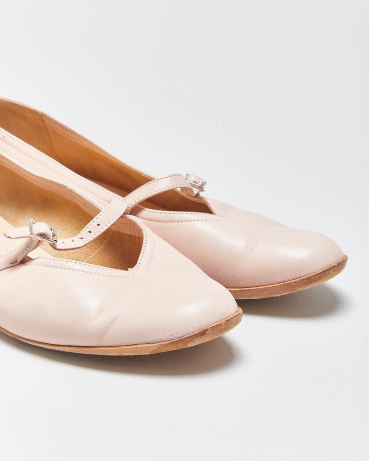 Vintage Y2K 00s Salvatore Ferragamo Women's Baby Pink Calfskin Leather 'Audrey' Low Heel Ballet Flats - UK5