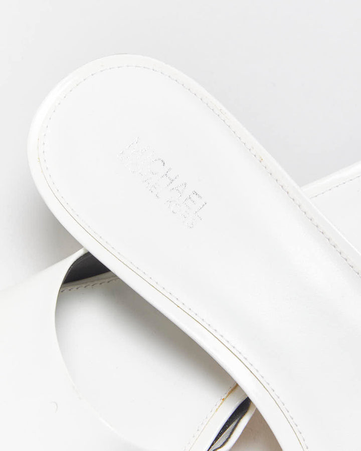 Vintage Michael Michael Kors Women's White Patent Leather Square Toe Kitten Heel Mules - UK8