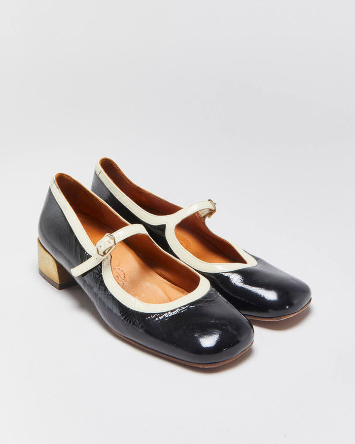 Vintage Chie Mihara 'Idan' Women's Patent Leather Square Toe Block Heel Mary Janes - UK5
