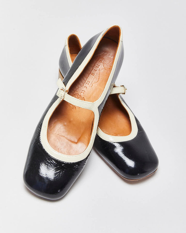 Vintage Chie Mihara 'Idan' Women's Patent Leather Square Toe Block Heel Mary Janes - UK5