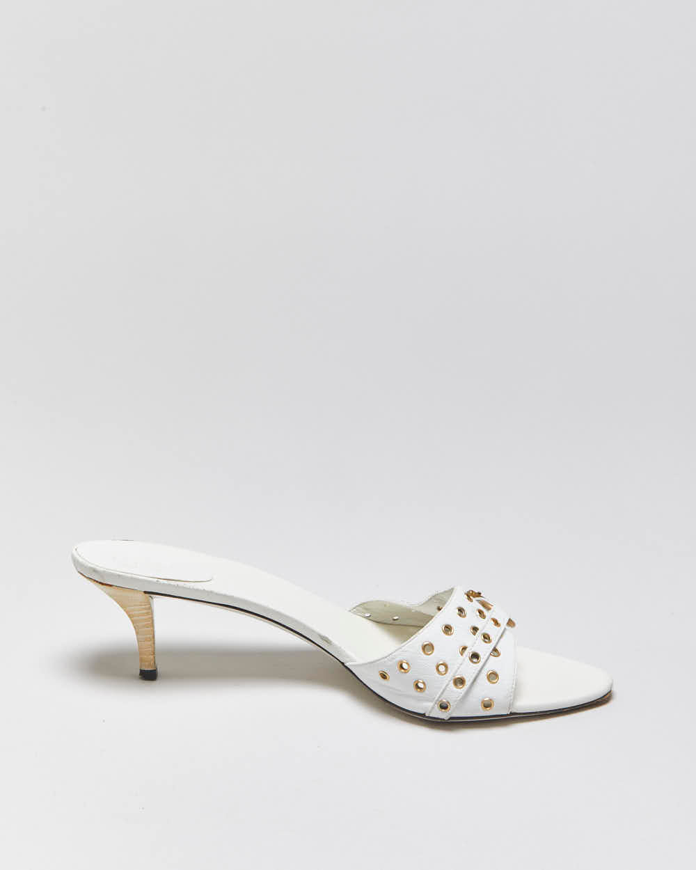 Vintage Y2K 00s Gucci Women's White Leather Open Toe Buckle Mules - UK8