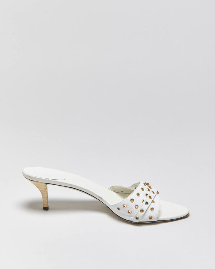 Vintage Y2K 00s Gucci Women's White Leather Open Toe Buckle Mules - UK8