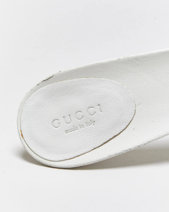 Vintage Y2K 00s Gucci Women's White Leather Open Toe Buckle Mules - UK8