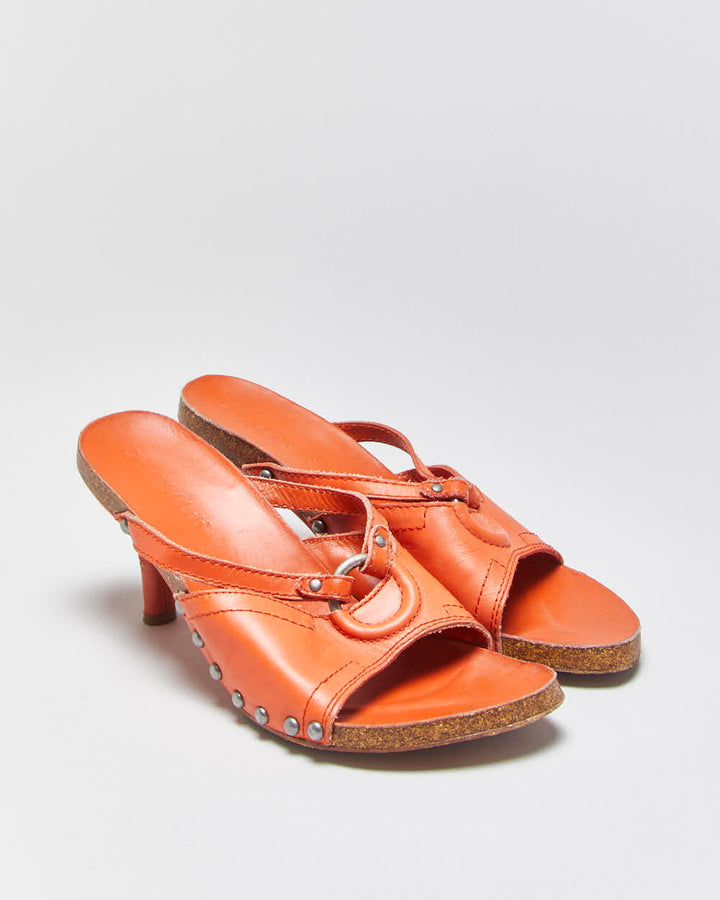 Vintage Y2K 00s Diesel StyleLab Women's Leather Studded Mid Heel Open Toe Clog Mules - UK5.5