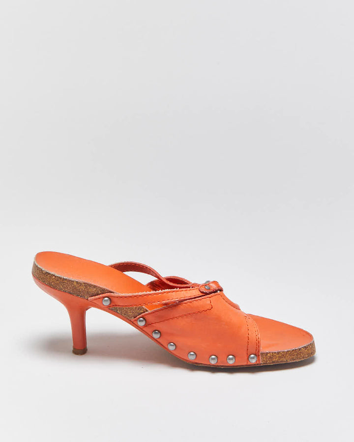 Vintage Y2K 00s Diesel StyleLab Women's Leather Studded Mid Heel Open Toe Clog Mules - UK5.5