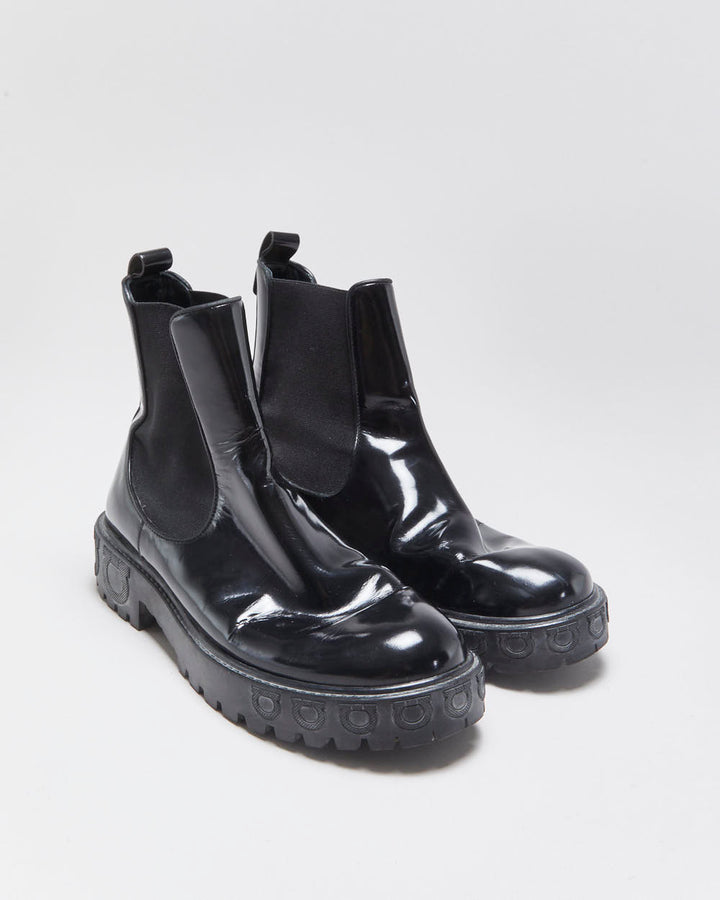 Salvatore Ferragamo Women's Varsi Black Patent Leather Chelsea Boots - UK5.5