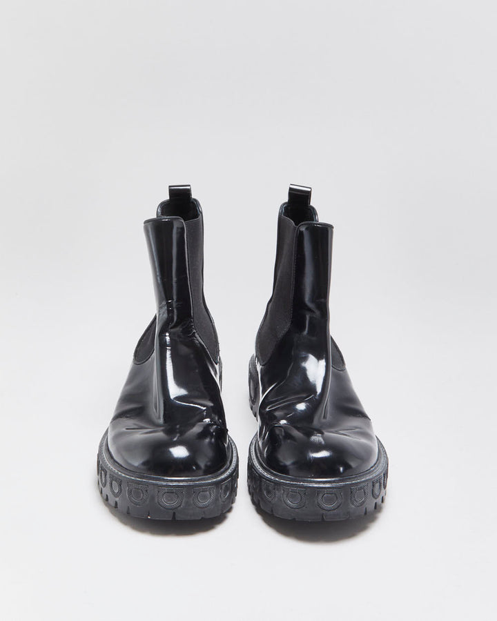 Salvatore Ferragamo Women's Varsi Black Patent Leather Chelsea Boots - UK5.5