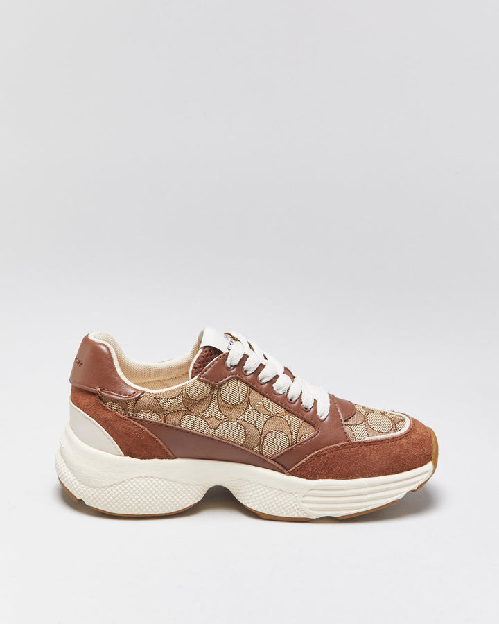 DS 2022 Coach Signature Monogram Canvas/Suede Women's Strider Trainers - UK3