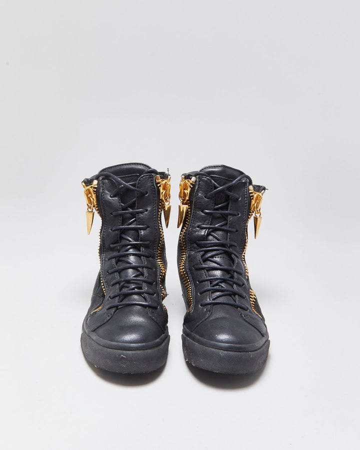 Guiseppe Zanotti Black Leather Women's High-Top Coby Trainers - UK3