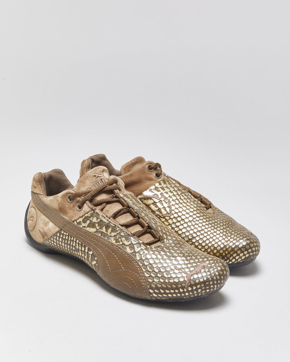 2006 Puma Future Cat Super Light Women's Gold Croc/Brown Suede Trainers - UK5