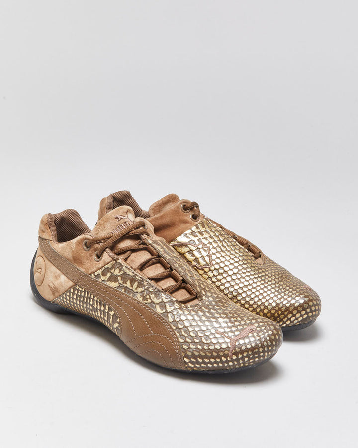 2006 Puma Future Cat Super Light Women's Gold Croc/Brown Suede Trainers - UK5