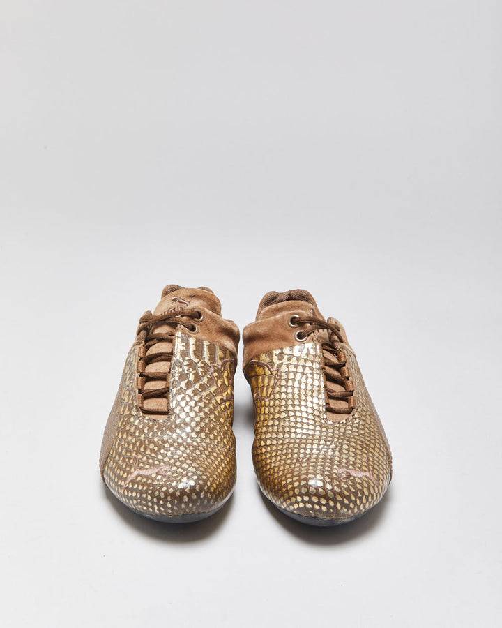 2006 Puma Future Cat Super Light Women's Gold Croc/Brown Suede Trainers - UK5