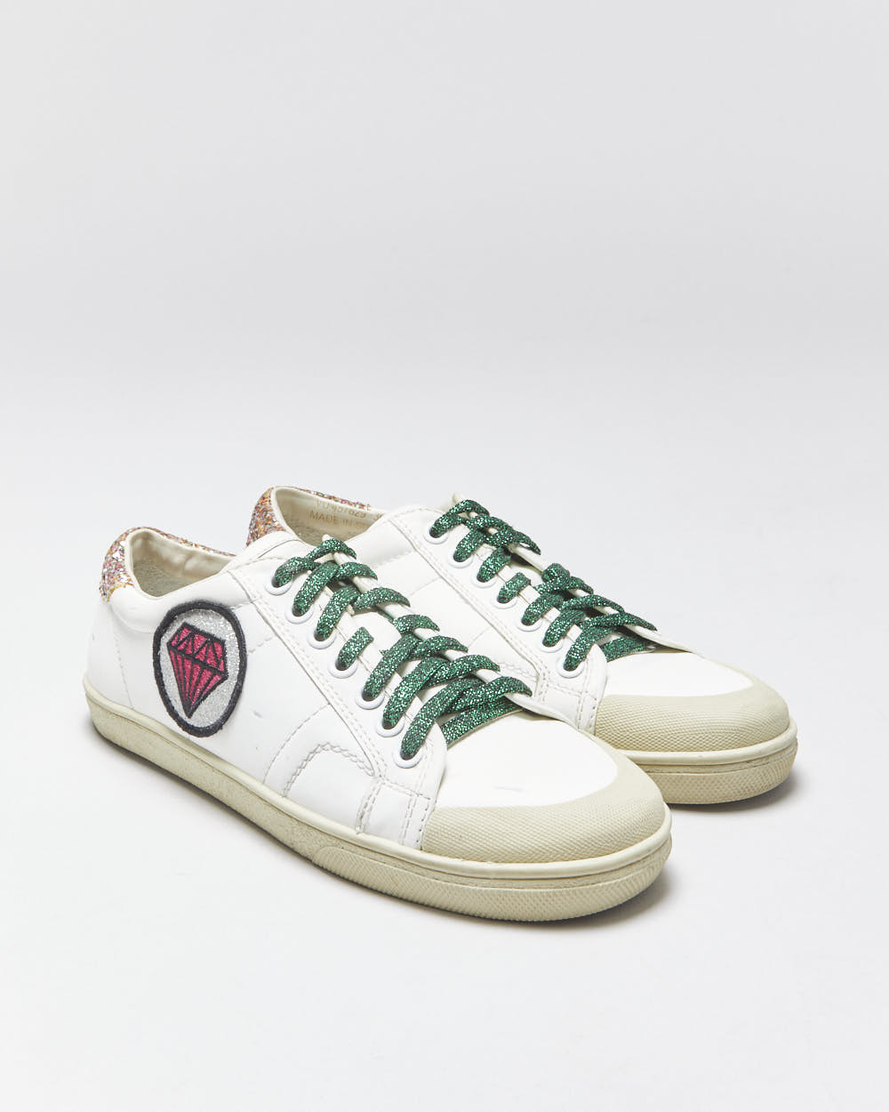 Saint Laurent Court Classic SL37 Women's Diamond/Glitter Trim Leather Low Trainers - UK3