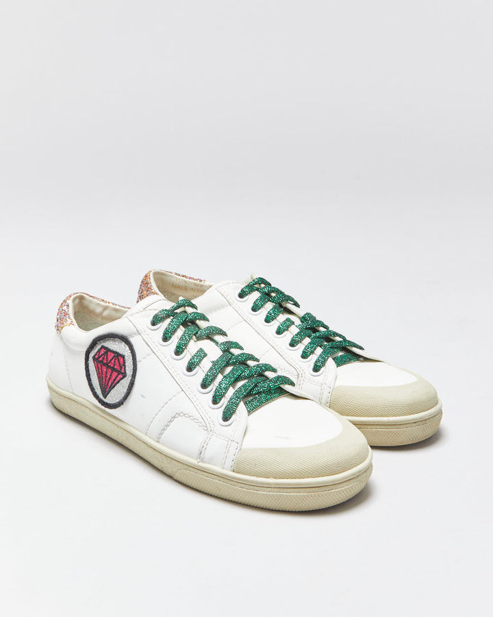 Saint Laurent Court Classic SL37 Women's Diamond/Glitter Trim Leather Low Trainers - UK3
