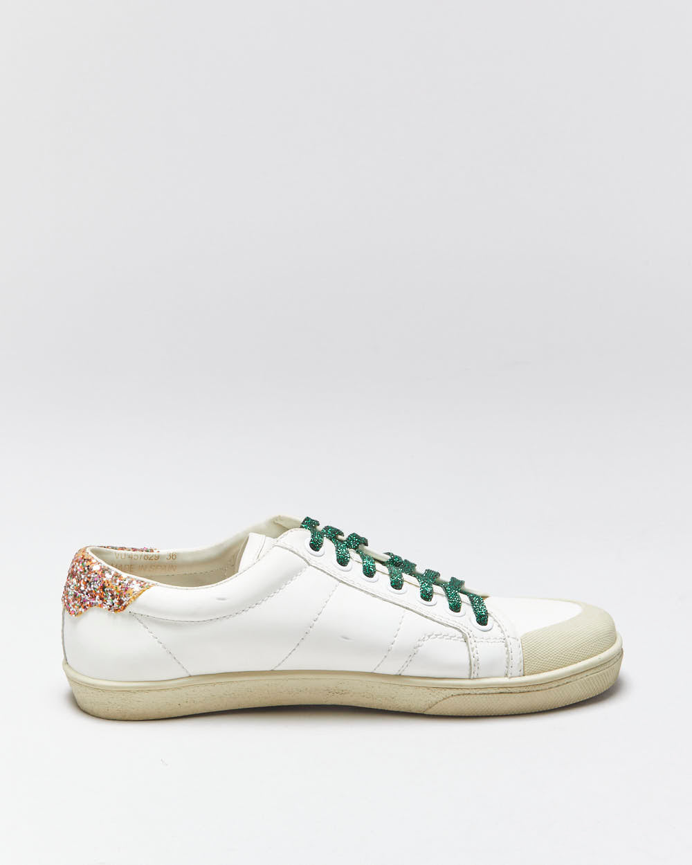 Saint Laurent Court Classic SL37 Women's Diamond/Glitter Trim Leather Low Trainers - UK3