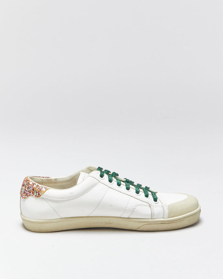 Saint Laurent Court Classic SL37 Women's Diamond/Glitter Trim Leather Low Trainers - UK3