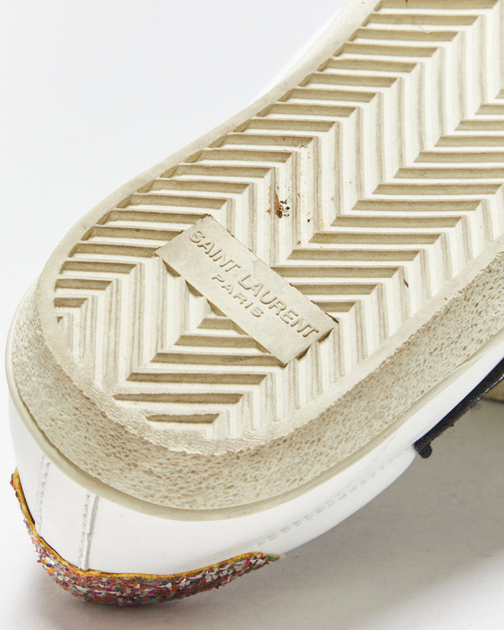 Saint Laurent Court Classic SL37 Women's Diamond/Glitter Trim Leather Low Trainers - UK3