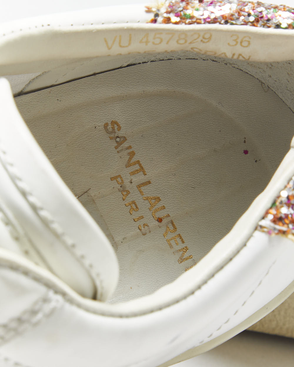 Saint Laurent Court Classic SL37 Women's Diamond/Glitter Trim Leather Low Trainers - UK3